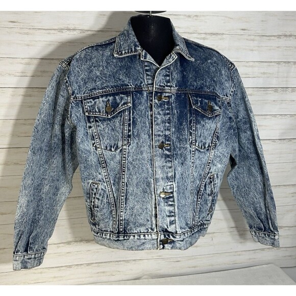 Vintage PePe Acid Wash Blue/White Denim Trucker Jean Jacket Mens Size Large